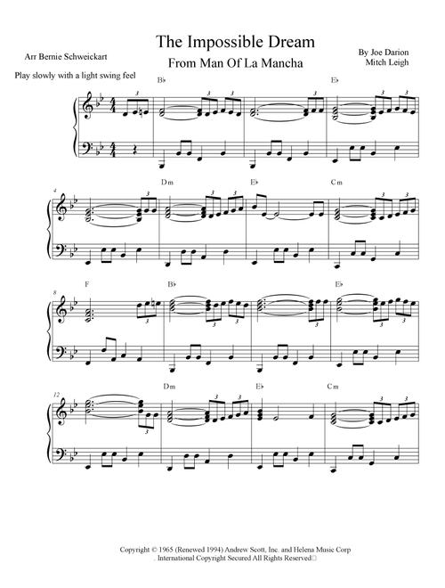 The Impossible Dream (The Quest) (Arr. Bernie Schweickart) - Jim Nabors And Marilyn (Piano Solo)