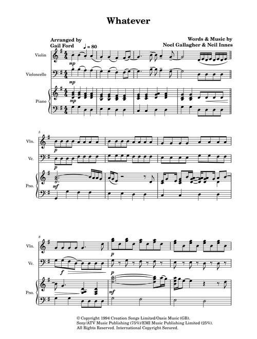 Whatever (Arr. Gail Ford) - Oasis (String Ensemble)