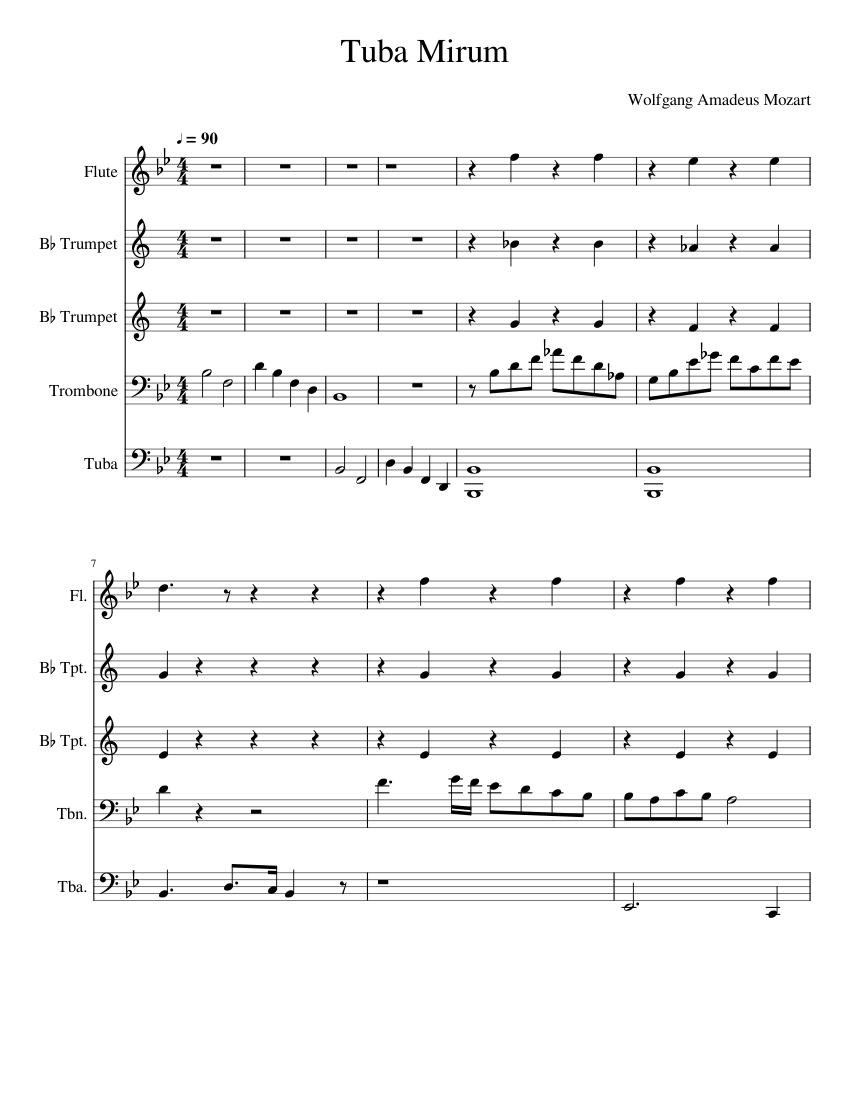 Requiem in D Minor, Tuba Mirum Sheet music for Trombone, Tuba, Flute ...