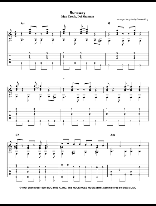 Runaway (Arr. Steven King) - Del Shannon (Solo Guitar)