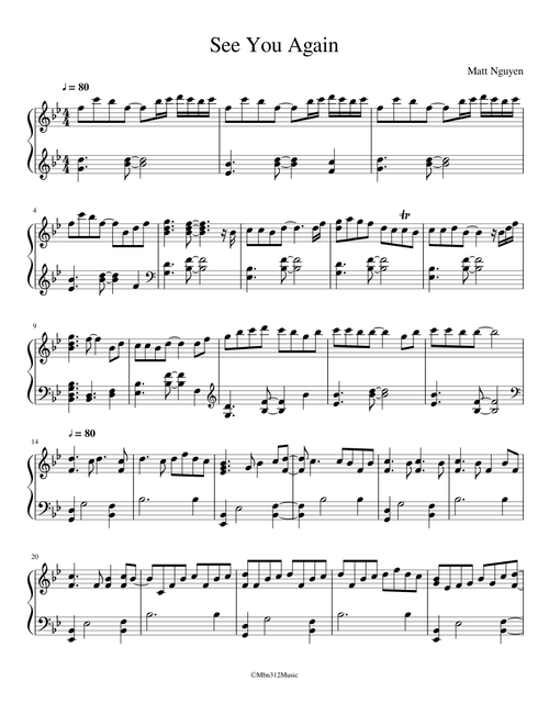 Piano See You Again Wiz Khalifa