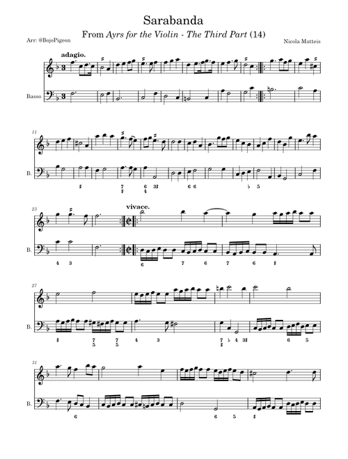 Ayrs for the Violin: The Third Part: Sarabanda – Nicola Matteis