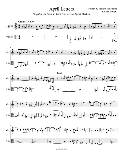 Your lie in april for violin and viola,