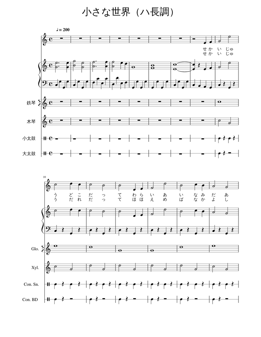 小さな世界 ハ長調 Sheet Music For Piano Snare Drum Bass Drum Xylophone More Instruments Mixed Ensemble Musescore Com