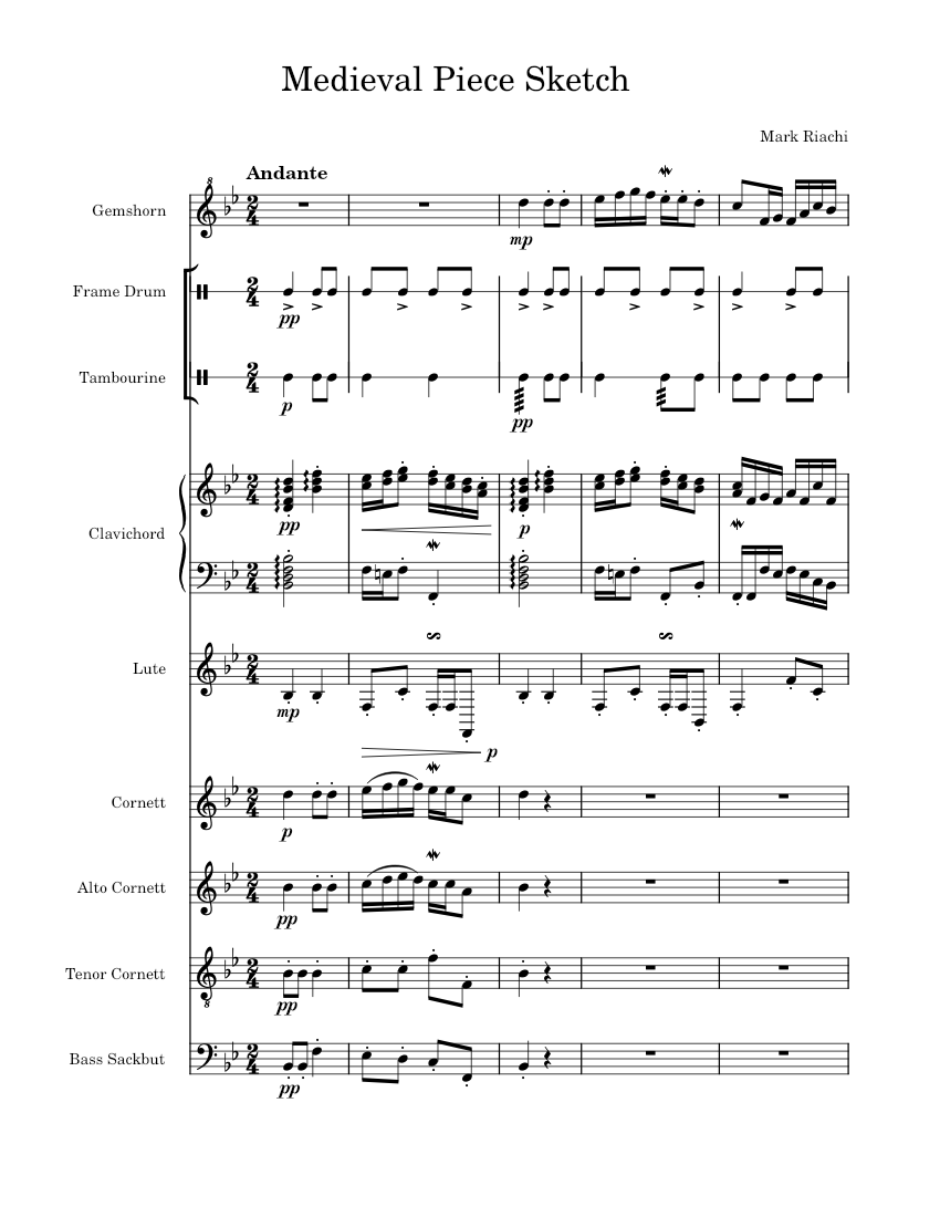 Medieval Piece Sketch Sheet Music for Clavichord, Tambourine, Flute ...
