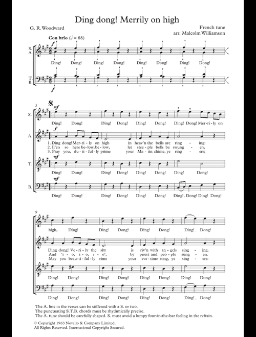 Ding Dong! Merrily On High (arr. Malcolm Williamson) - Traditional (Choral, SATB)