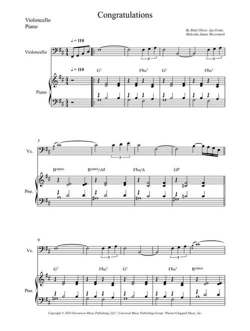 Congratulations (Arr. Wesley S. SIlva) - Aja Grant, Bilal Oliver, Malcolm James Mccormick (Cello and Piano)