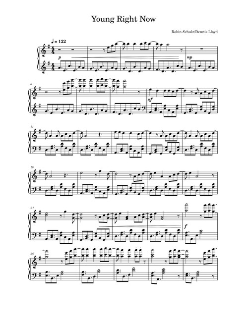 Young Right Now (Arr. Robin Schulz/Dennis Lloyd) - Robin Schulz & Dennis Lloyd (Piano Solo)