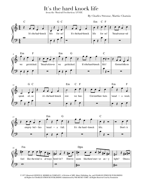 It's The Hard-knock Life (Arr. Manuela Cabral) - Charles Strouse (Piano Vocal)