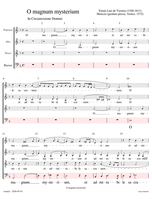 Missa O magnum mysterium (Bass voice) – Tomás Luis de Victoria