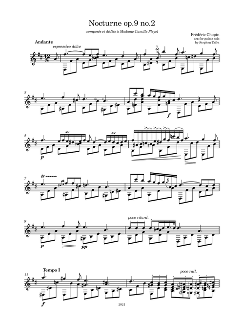 Nocturne op. 9 no. 2 for solo guitar (Arr. Stephen Tafra) - Frederic Chopin (Solo Guitar)