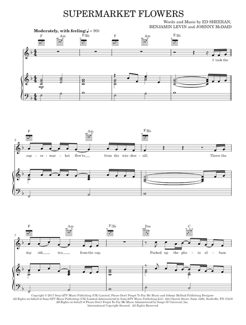 Supermarket flowers - Ed Sheeran (Piano-Vocal-Guitar)