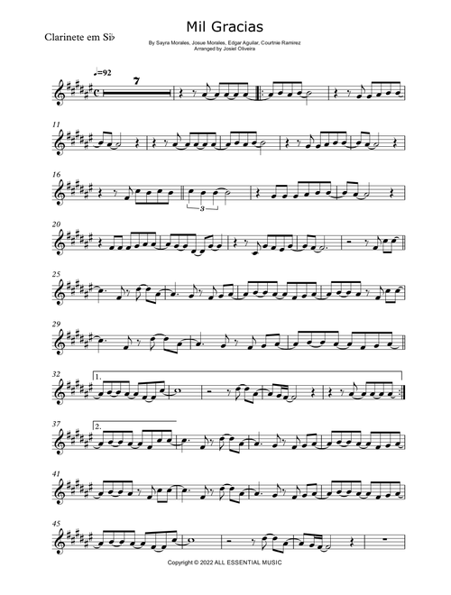 Mil Gracias (Arr. Josiel Oliveira) - Miel San Marcos (Clarinet Solo)
