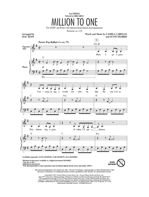 Million To One (from the Amazon Original Movie Cinderella) (arr. Mac Huff) - Camila Cabello (Choral, SATB)