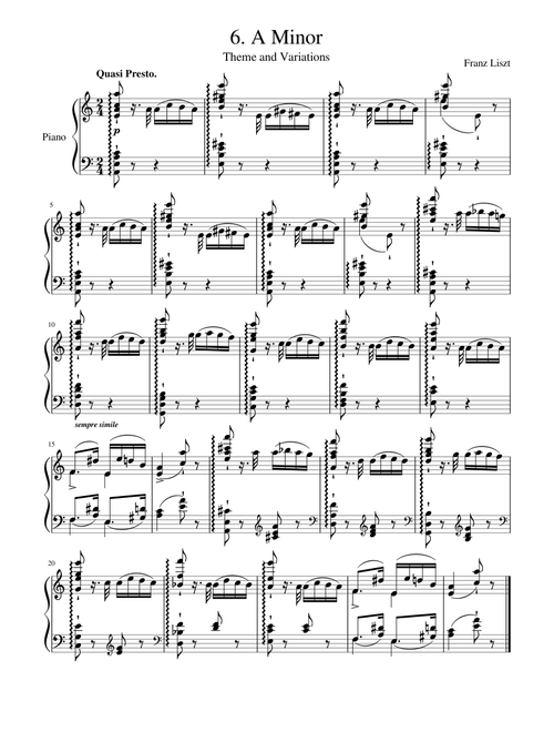 Liszt Grandes études de Paganini in A Minor, "Theme and Variations" S. 141 No. 6