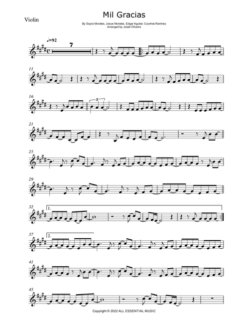 Mil Gracias (Arr. Josiel Oliveira) - Miel San Marcos (Violin Solo)