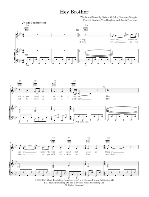 Hey brother - Avicii (Piano-Voice-Guitar)