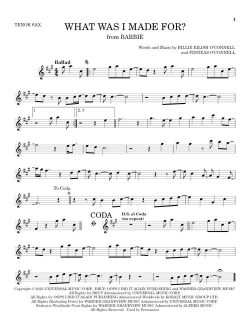 What Was I Made For? (from Barbie) - Billie Eilish (Tenor Sax Solo)