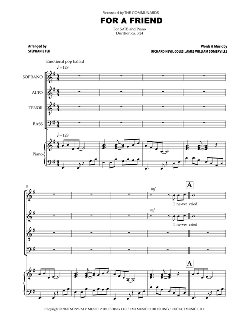 For A Friend (Arr. Stephanie Teh) - Richard Nevil Coles, James William Somerville (Choral, SATB)