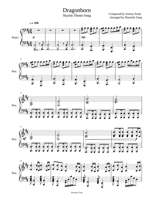 Dragonborn - Skyrim Theme Song Piano Solo