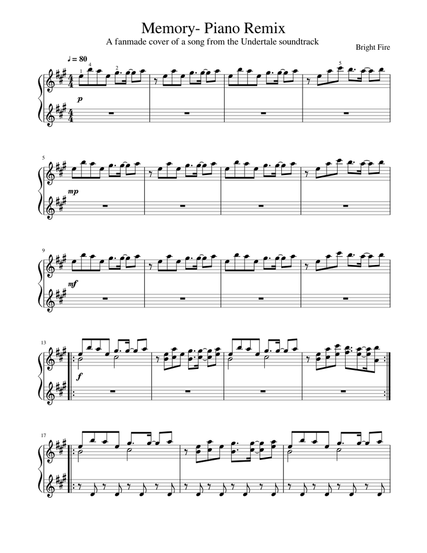 Memory Remix (Piano version) Sheet music for Piano (Solo)