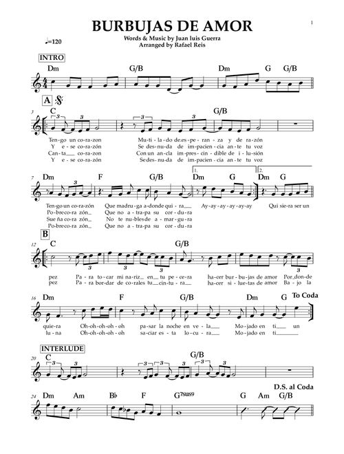 Burbujas De Amor (Arr. Rafael Reis) - Juan Luis Guerra (Lead Sheet - Fake Book)