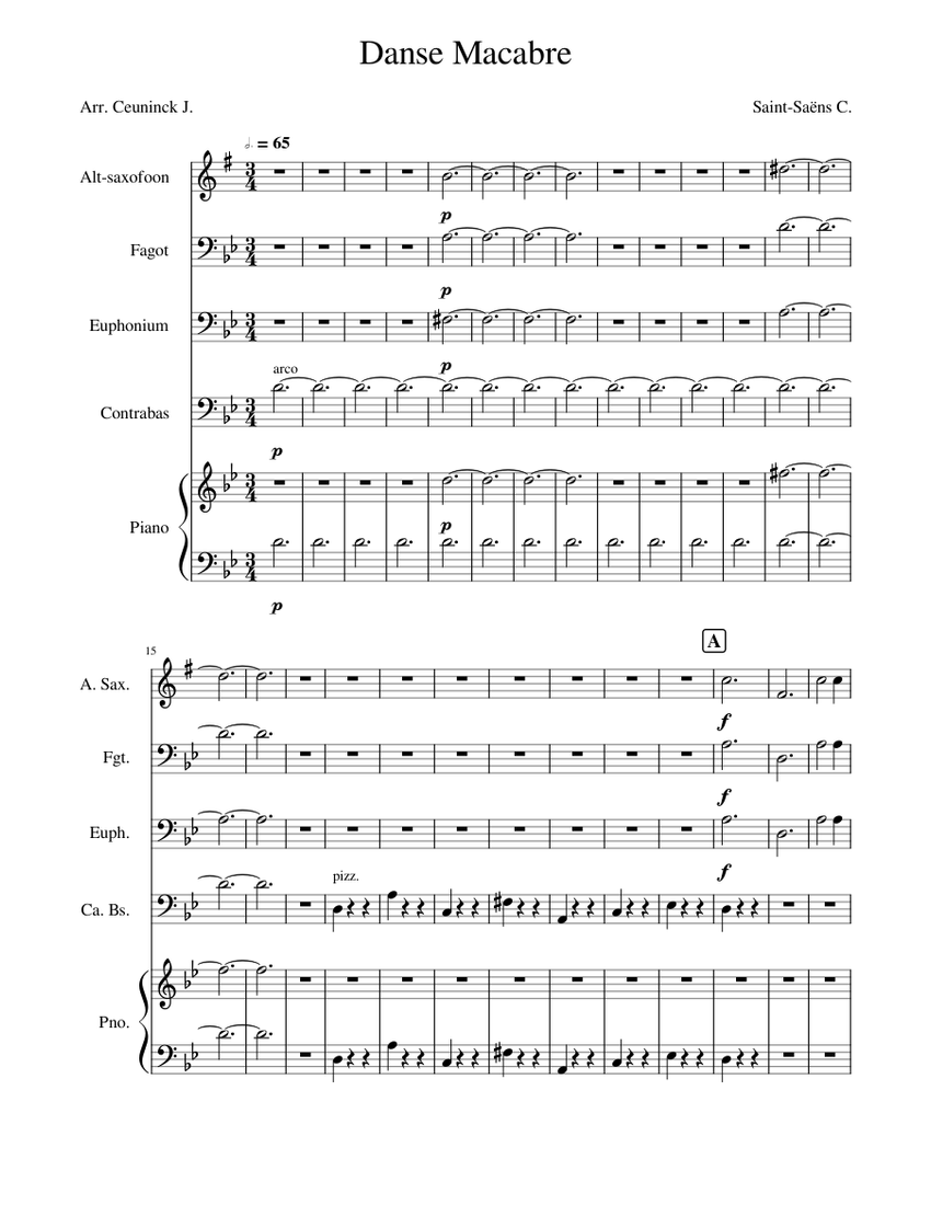 Danse Macabre Sheet Music for Piano, Euphonium, Bassoon, Saxophone alto ...
