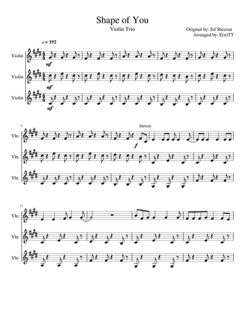 Shape of You Violin Trio