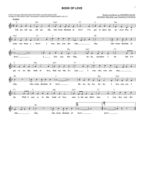 Book Of Love - The Monotones (Lead Sheet - Fake Book)