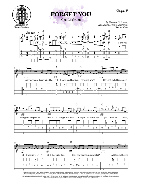 Forget You (Arr. Franz Beckert) - Cee Lo Green (Easy Guitar with TAB)