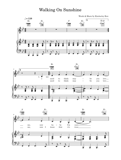 Walking On Sunshine - Katrina & The Waves (Piano-Vocal-Guitar (Piano Accompaniment))