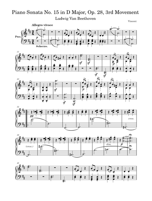 Beethoven - Piano Sonata No. 15 in D Major, Op. 28, 3rd Movement