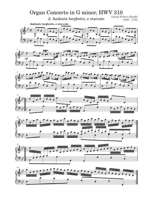 (1685 - 1759) Georg Friedrich Händel - Organ Concerto in G minor, HWV 310 2. Andante