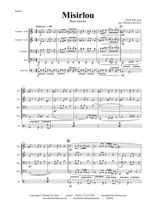 Misirlou - Pulp Fiction - Brass Quartet - Bb (Arr. Thomas Graf) - Trad (Brass Ensemble)