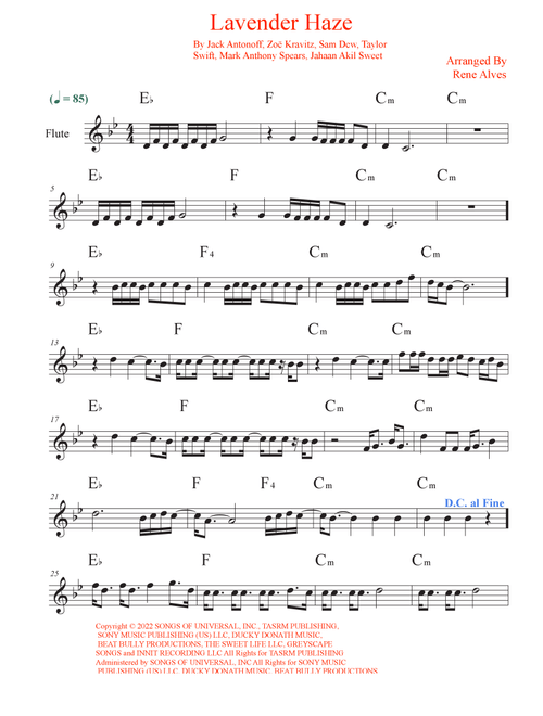 Lavender Haze (Arr. Rene Alves) - Taylor Swift (Flute Solo)