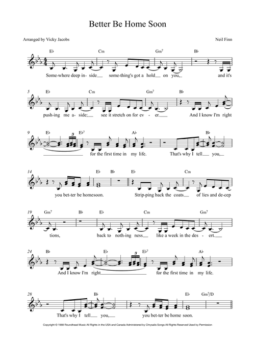 Better Be Home Soon (Arr. Vicky Jacobs) - Crowded House (Choral, 2-Part)