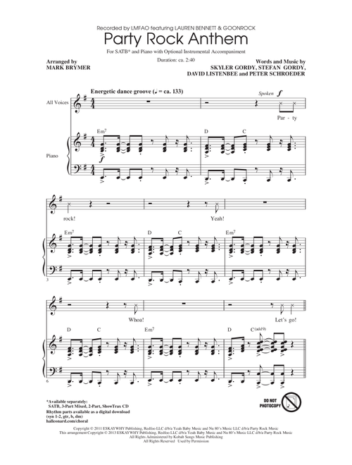 Party Rock Anthem (Arr. Mark Brymer) - LMFAO (Choral, SATB)