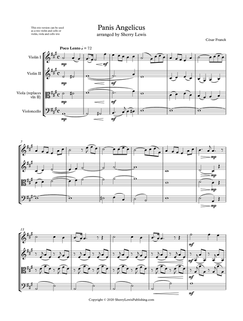 PANIS ANGELICUS String Trio, Intermediate Level for 2 violins and cello or violin, viola and cello (Arr. Sherry Lewis Publishing) - CÃ©sar Franck (String Ensemble)