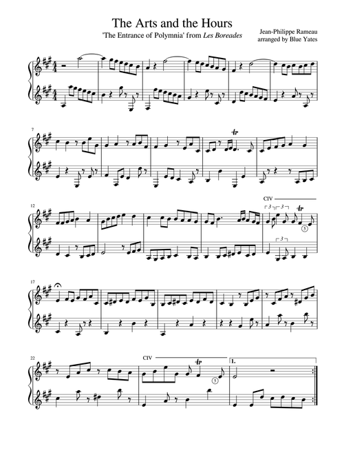 The Arts and the Hours (Jean-Philippe Rameau) (Arr. Blue Yates) (Instrumental Duet)