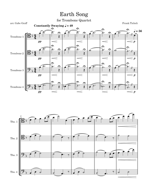 Earth Song, by Frank Ticheli -- Trombone Quartet