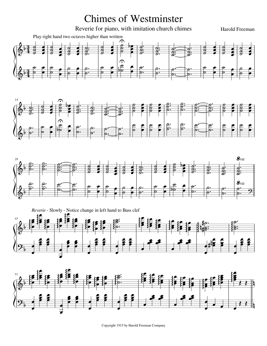 Chime Notes Chimes Of Westminster (1915) Sheet Music for Piano (Solo) | MuseScore.com
