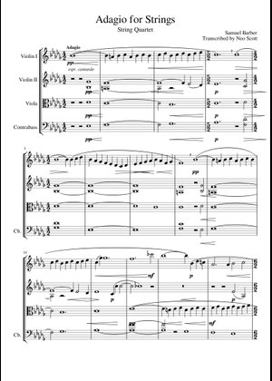 Adagio for Strings - String Quartet Sheet Music with Chords