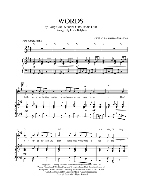 Words (Arr. Linda Dalgliesh) - Bee Gees (Vocal Solo)
