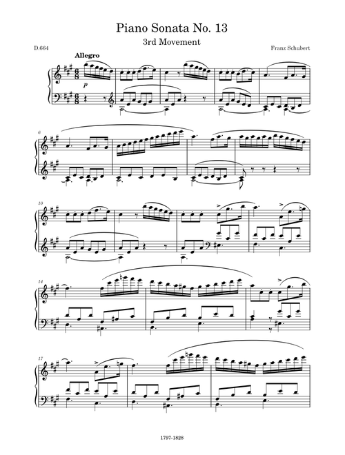 Piano Sonata No. 13 in A Major, D.664, 3rd Movement (Allegro) – Franz Schubert