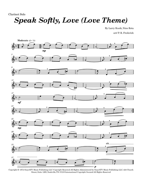 Speak Softly, Love (Love Theme) (Arr. P. R. Frederick) - Andy Williams (Clarinet Solo)