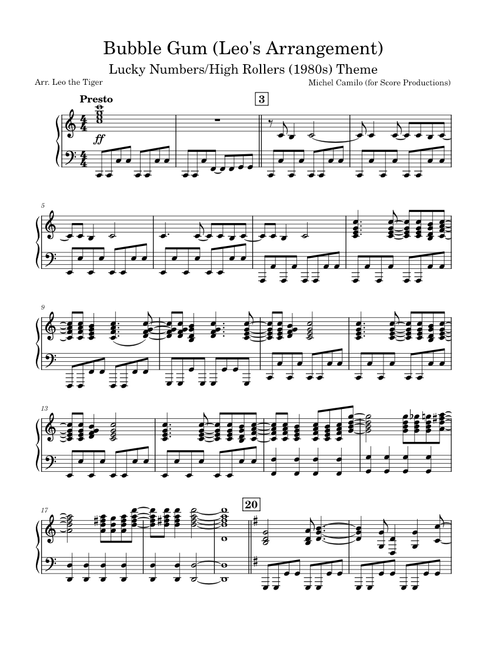 Piano Solo: Bubble Gum (High Rollers/Lucky Numbers Theme) – Michel Camilo for Score Productions