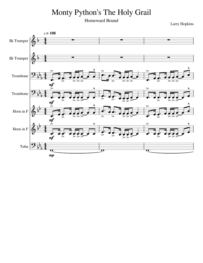 Monty Python and the Holy Grail Sheet music for Trombone, Tuba, Trumpet ...