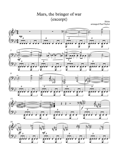 Mars, Bringer of War--revised version (piano solo) (Arr. Paul Taylor) - Holst (Piano Solo)