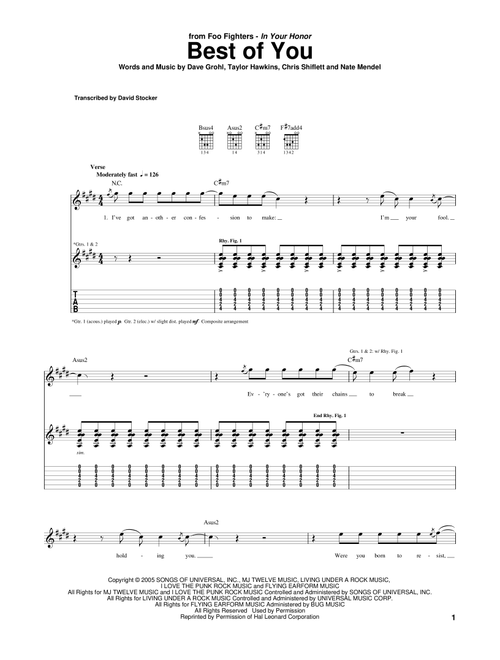 Best Of You - Foo Fighters (Guitar Tab)