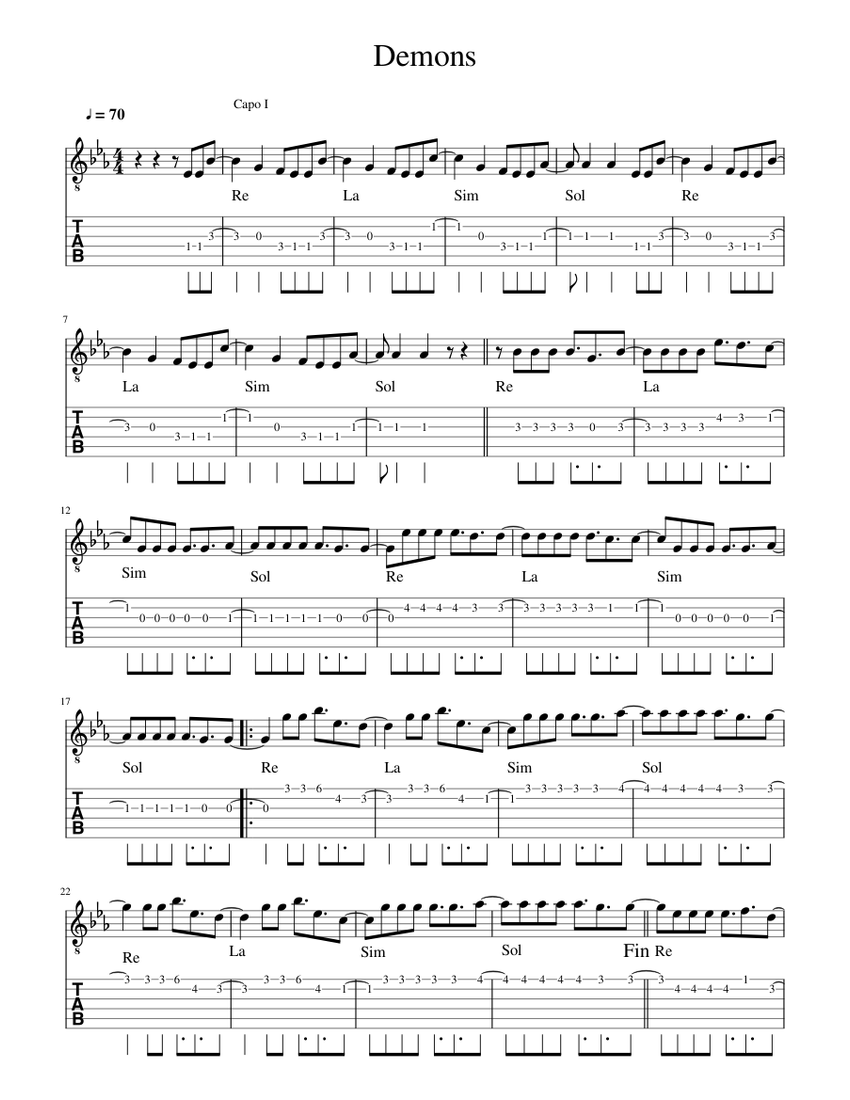 Demons Sheet music for Guitar (Mixed Duet)